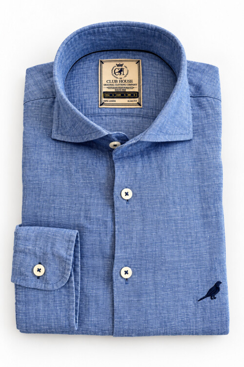Camisa Lino Hudson Collar Blue