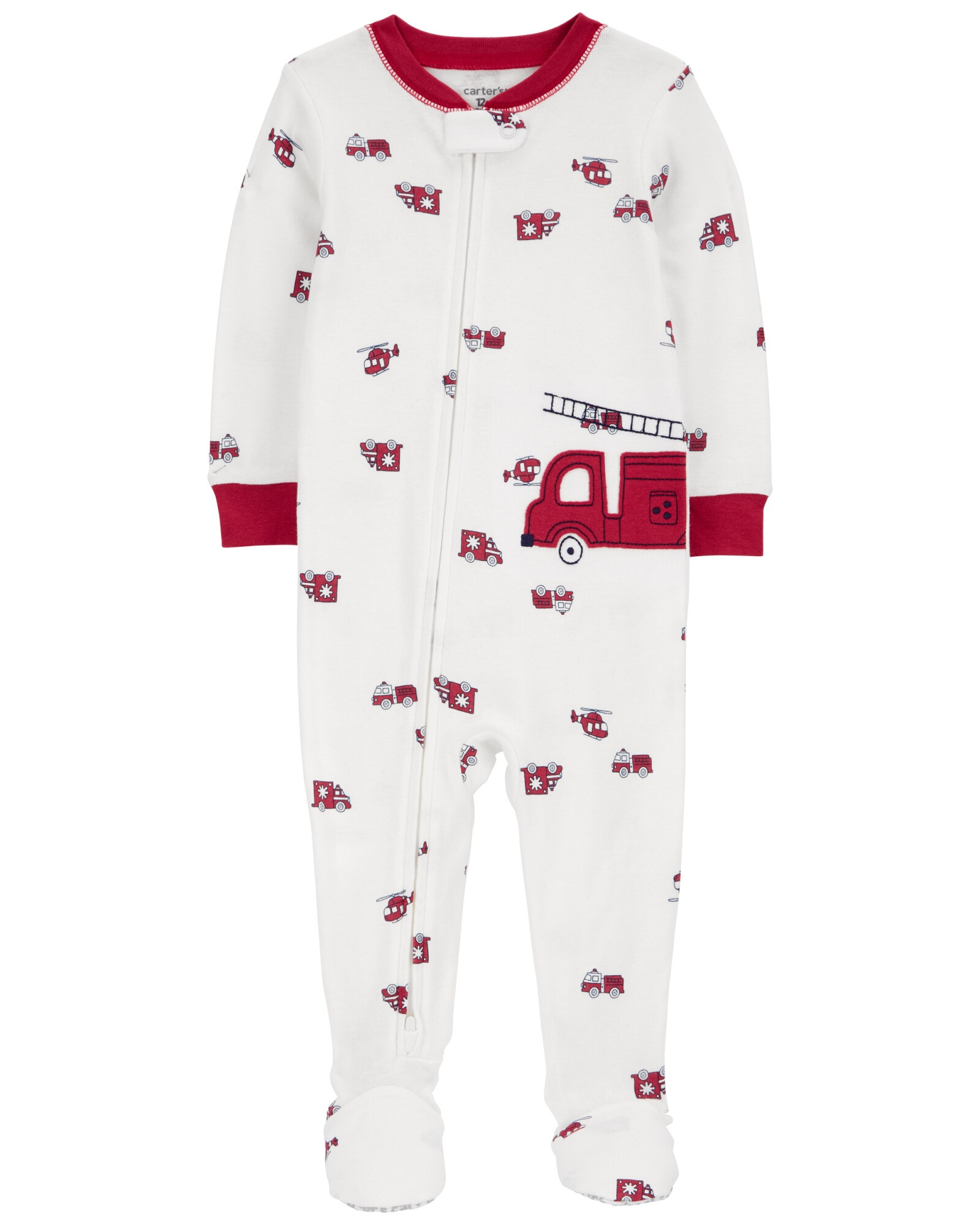 Pijama una pieza de algodón, con pie, diseño bomberos Pijama una pieza de algodón, con pie, diseño bomberos