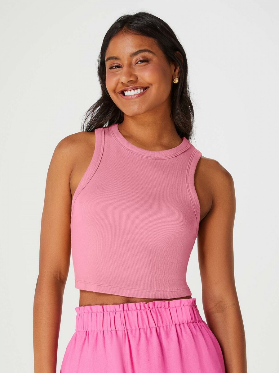 MUSCULOSA CROPPED FEMENINA EN TELA ACANALADA - ROSA 
