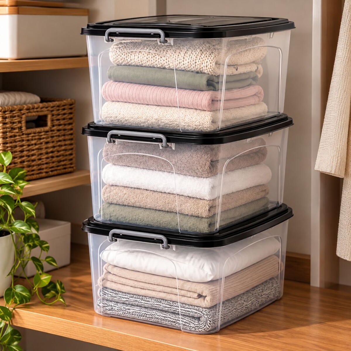Combo Caja Organizadora Apilable Transparente 30 litros 
