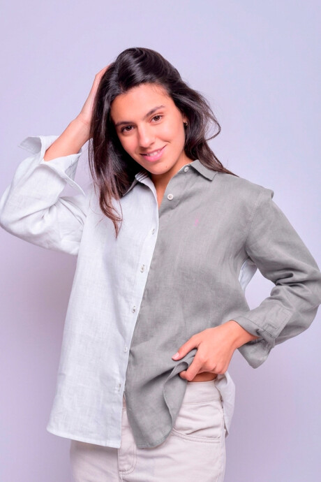 Camisa Suspiro Combinada Gris con Blanco