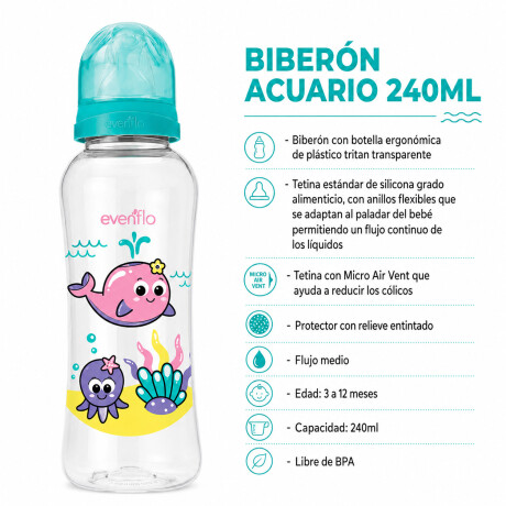 Mamadera Evenflo Acuario Bebé 3-12M 240Ml Tetina Flujo Medio Azul