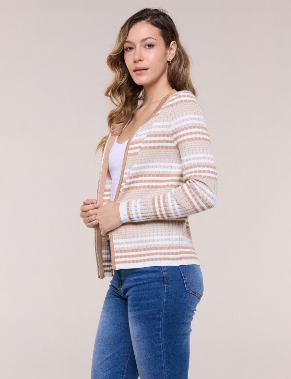 De Punto Acanalado Rayado BEIGE/MULTI