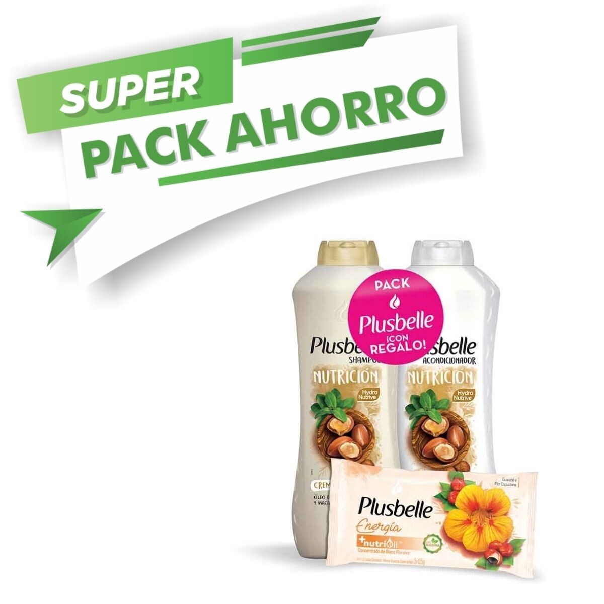 Shampoo Plusbelle Nutrición + Acondicionador + Jabón Tripack 