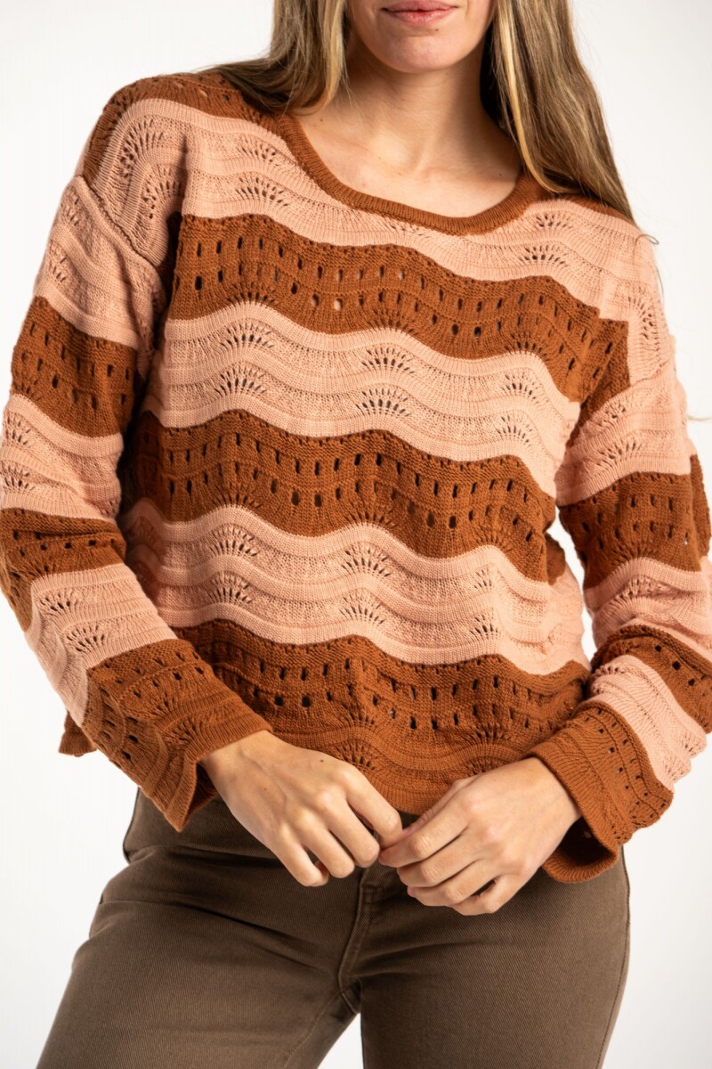 Sweater Textura Rayado Rosa/mocha