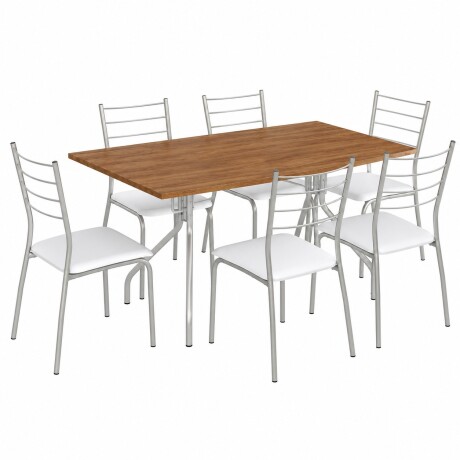 JUEGO DE COMEDOR MESA Y 6 SILLAS EN METAL Plata