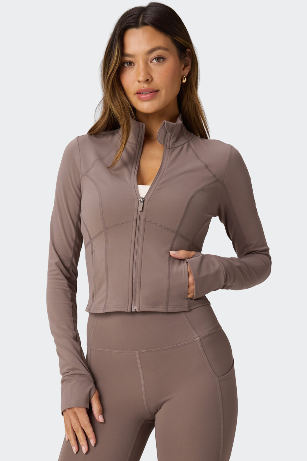 Campera Fabletics Perfect Storm Cropped Marrón