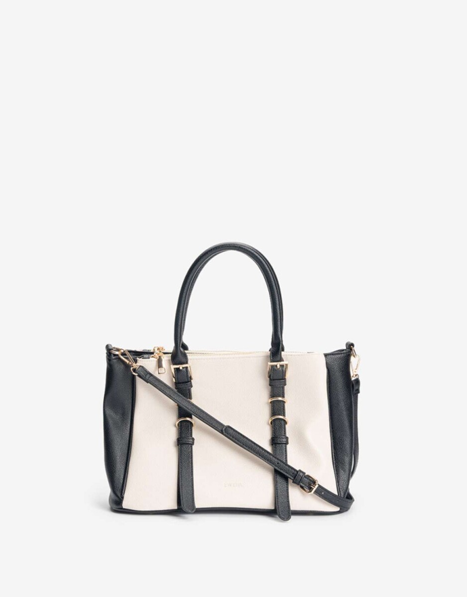 Cartera City Con Doble Asa De Mano Y Detalles De Hebillas - Combinacion bicolor 
