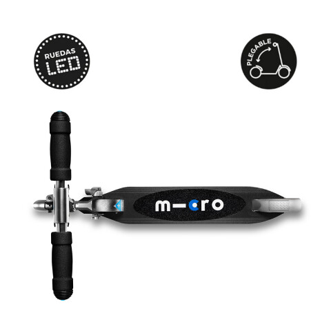 Monopatín Micro Sprite Plegable LED Ajustable con 2 Ruedas NEGRO