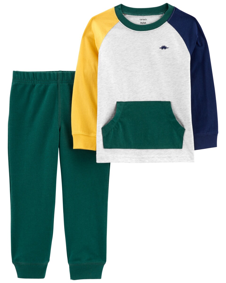 Set dos piezas pantalón y remera con bolsillo canguro de algodón 