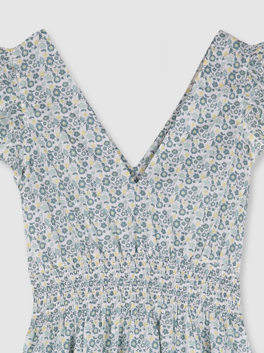 Vestido Estampado Flores Gris