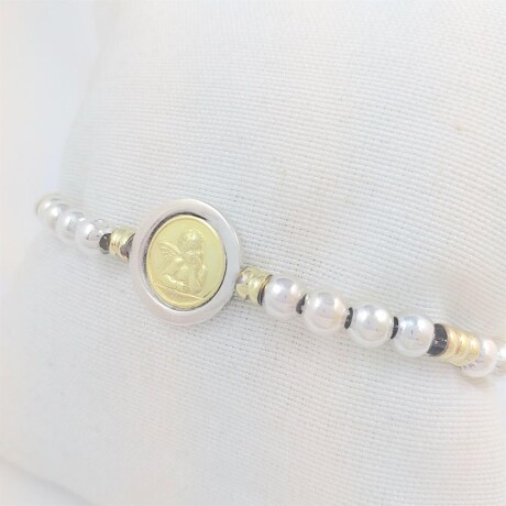 Pulsera religiosa de plata 925 con detalles en double en oro 18Ktes, con cuentas de 5mm, imagen San Rafael. Pulsera religiosa de plata 925 con detalles en double en oro 18Ktes, con cuentas de 5mm, imagen San Rafael.