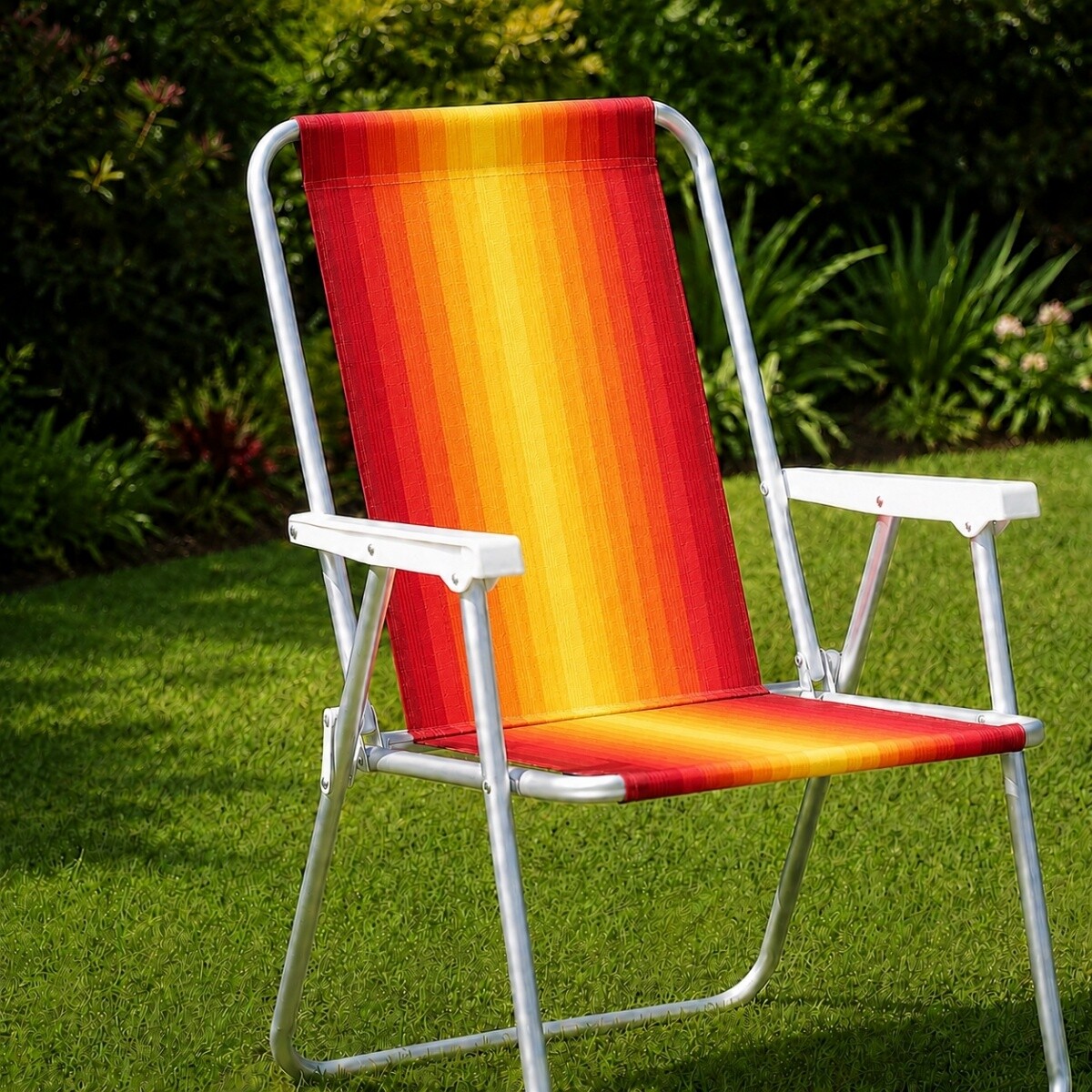 Silla Alta Aluminio Clásica A Rayas - NARANJA 