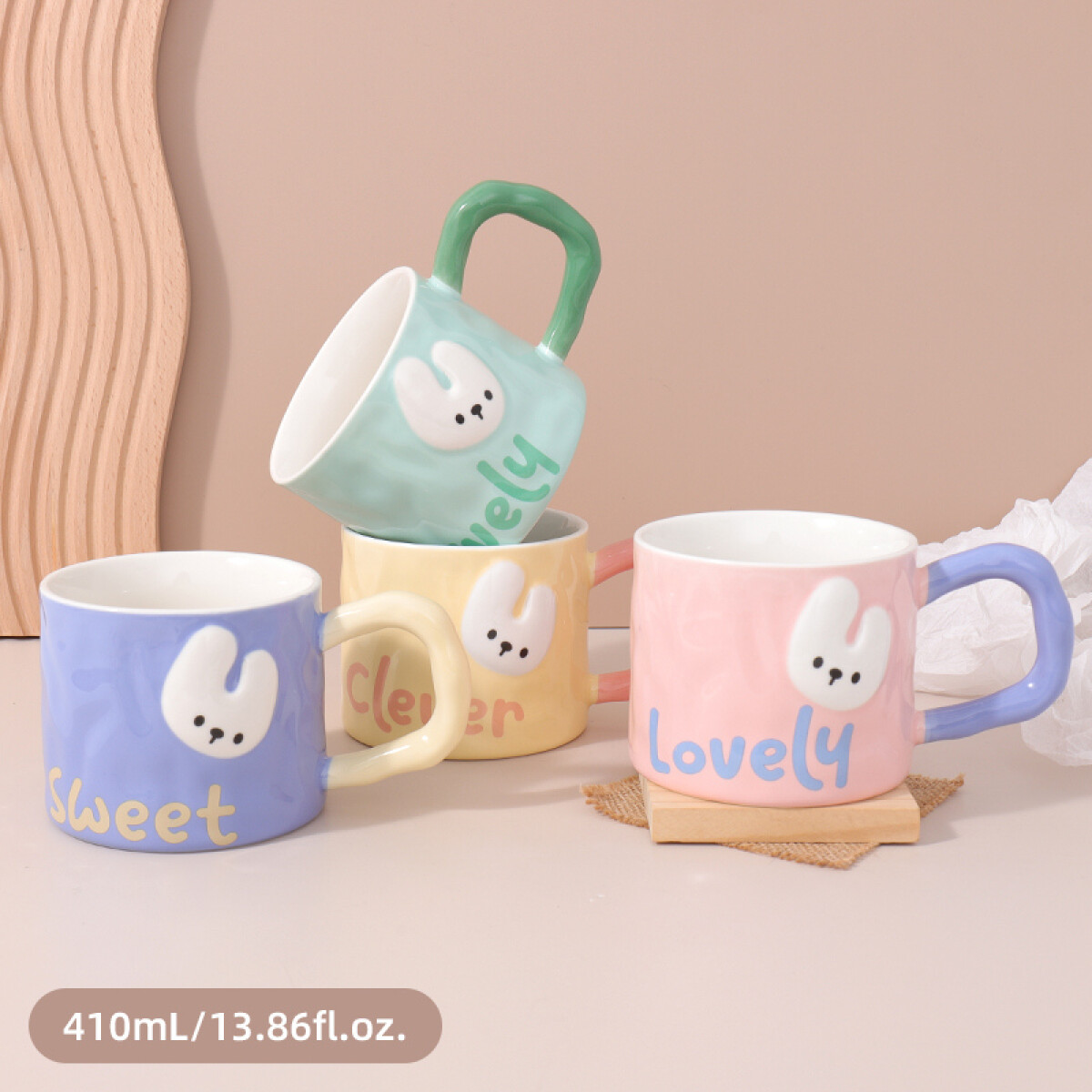 Taza De Cerámica Conejitos - 410ml 