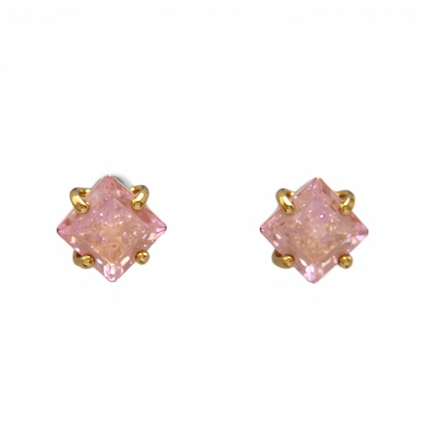 Caravanas Zirconia rosa cuadrado de oro- Oro bajo - Zirconia rosa- CA8132 conpiedra
