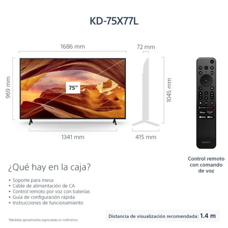 Smart TV Sony 75 4K Ultra HD Google TV KD-75X77L