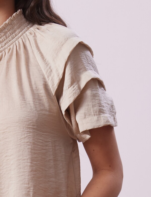 Blusa Cordel Manga Volados BEIGE