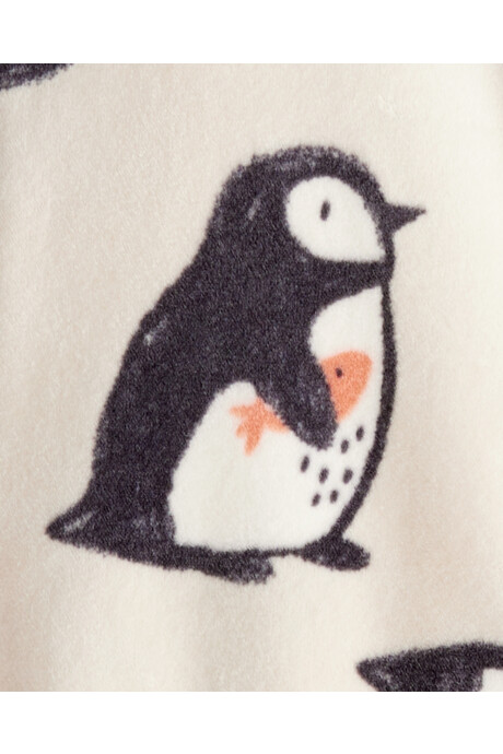 Pijama una pieza de DreamPlush, con pie, crema, diseño pingüinos. Talles 2-5T Sin color