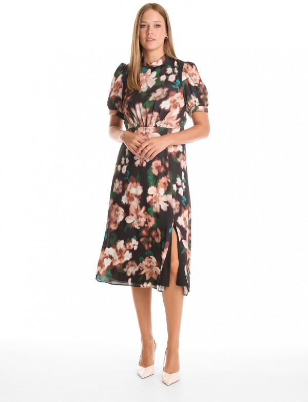 Vestido Saten Flores MULTI/NEGRO