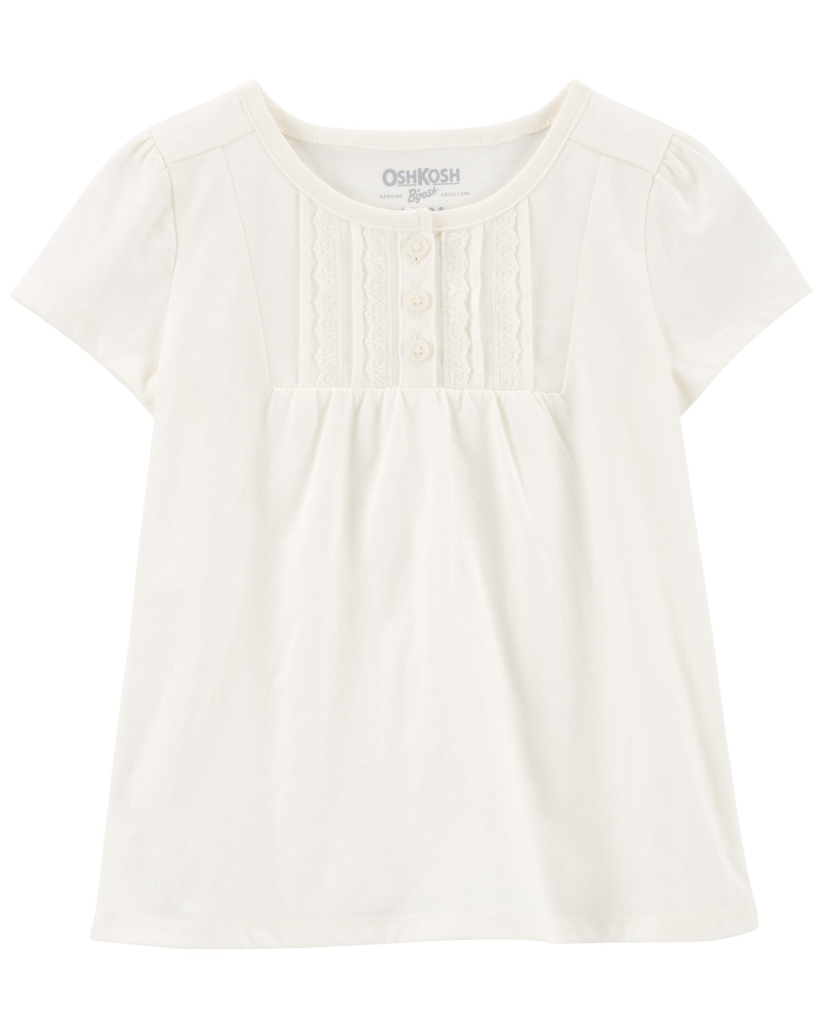 Blusa de algodón manga corta con botones y detalle de encaje 0