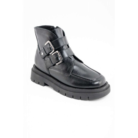 Bota Cuero Hebillas Negro