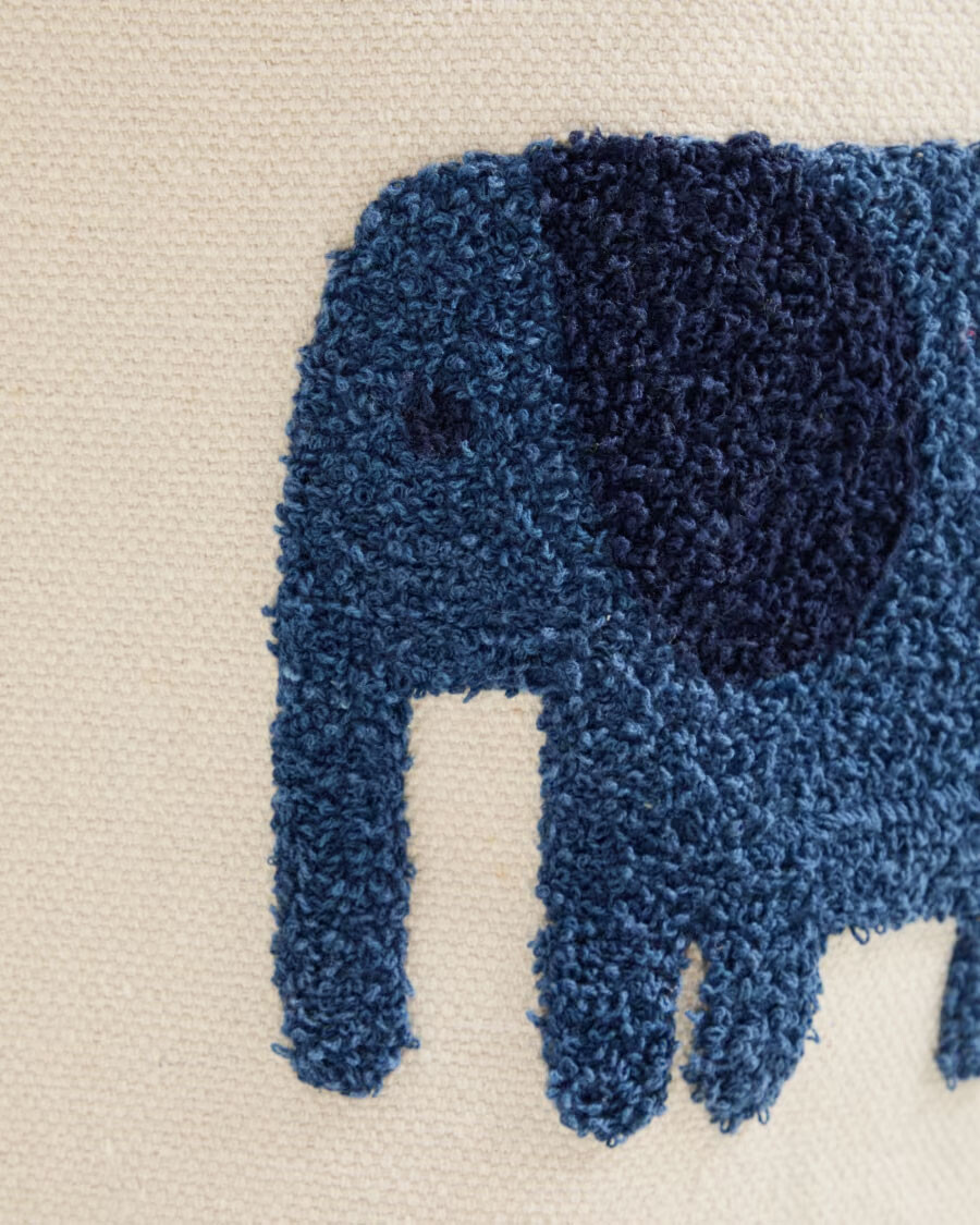 Cesta Tandani de algodón beige con elefante azul 30 cm Cesta Tandani de algodón beige con elefante azul 30 cm