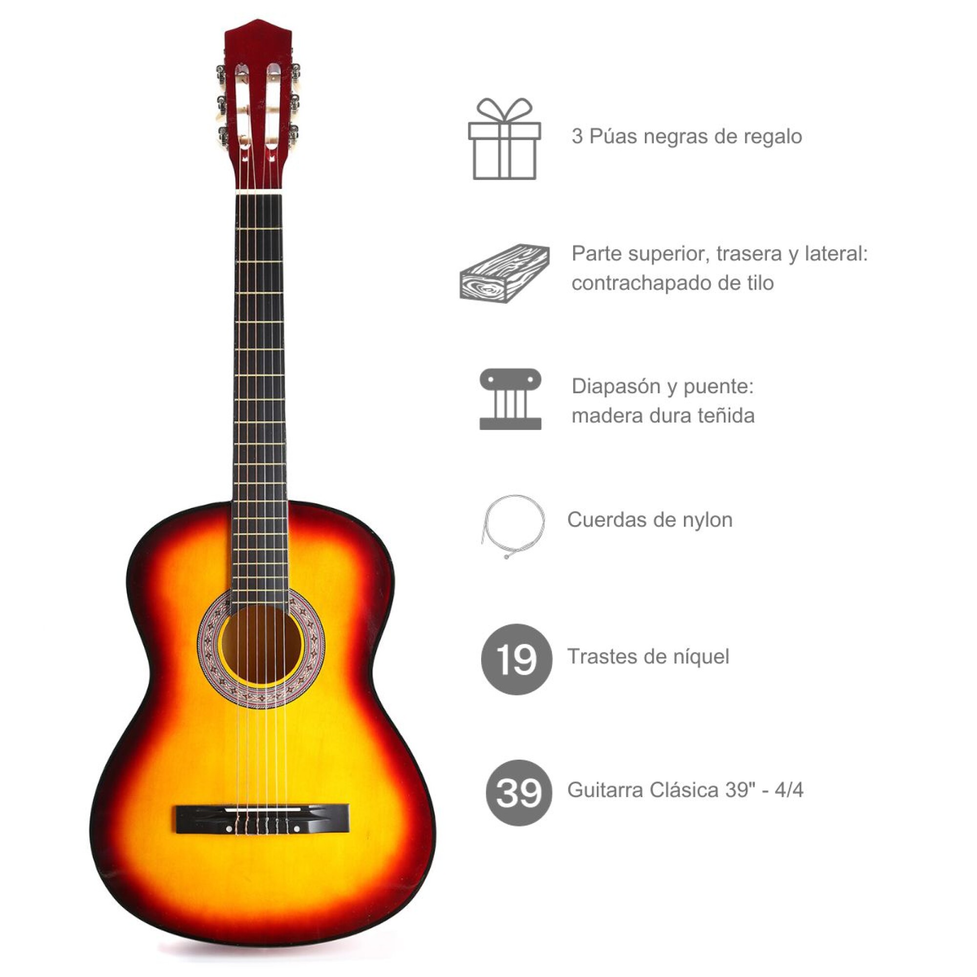 Guitarra Criolla Clásica para Diestros con Funda Color Negro — Clemur
