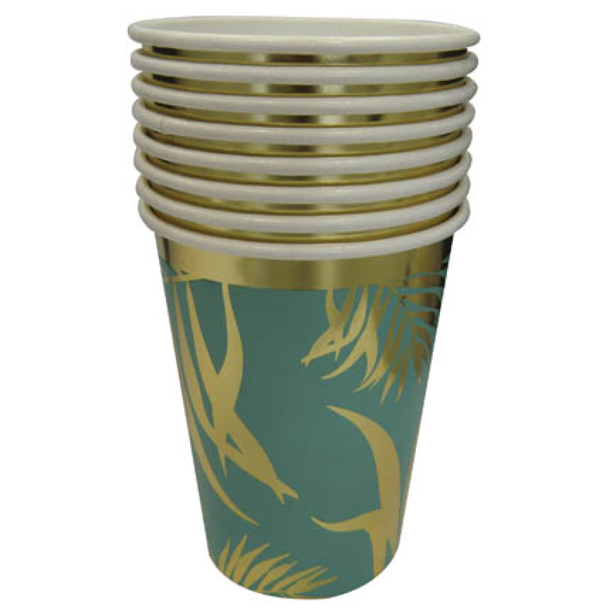 Cotillón Vaso Descartable x8 - Hoja Dorada/Fondo Verde 