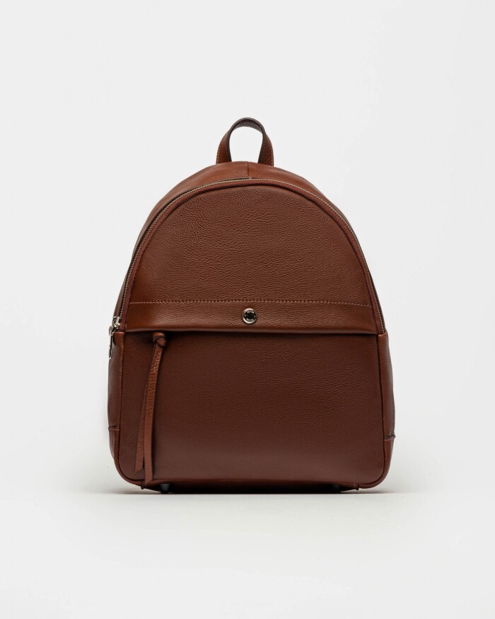 Mochila Urban En Cuero Liso Satinado Tabaco
