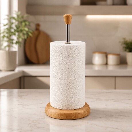 Porta rollo de Papel Cocina de Bambú y Acero Inoxidable Porta rollo de Papel Cocina de Bambú y Acero Inoxidable