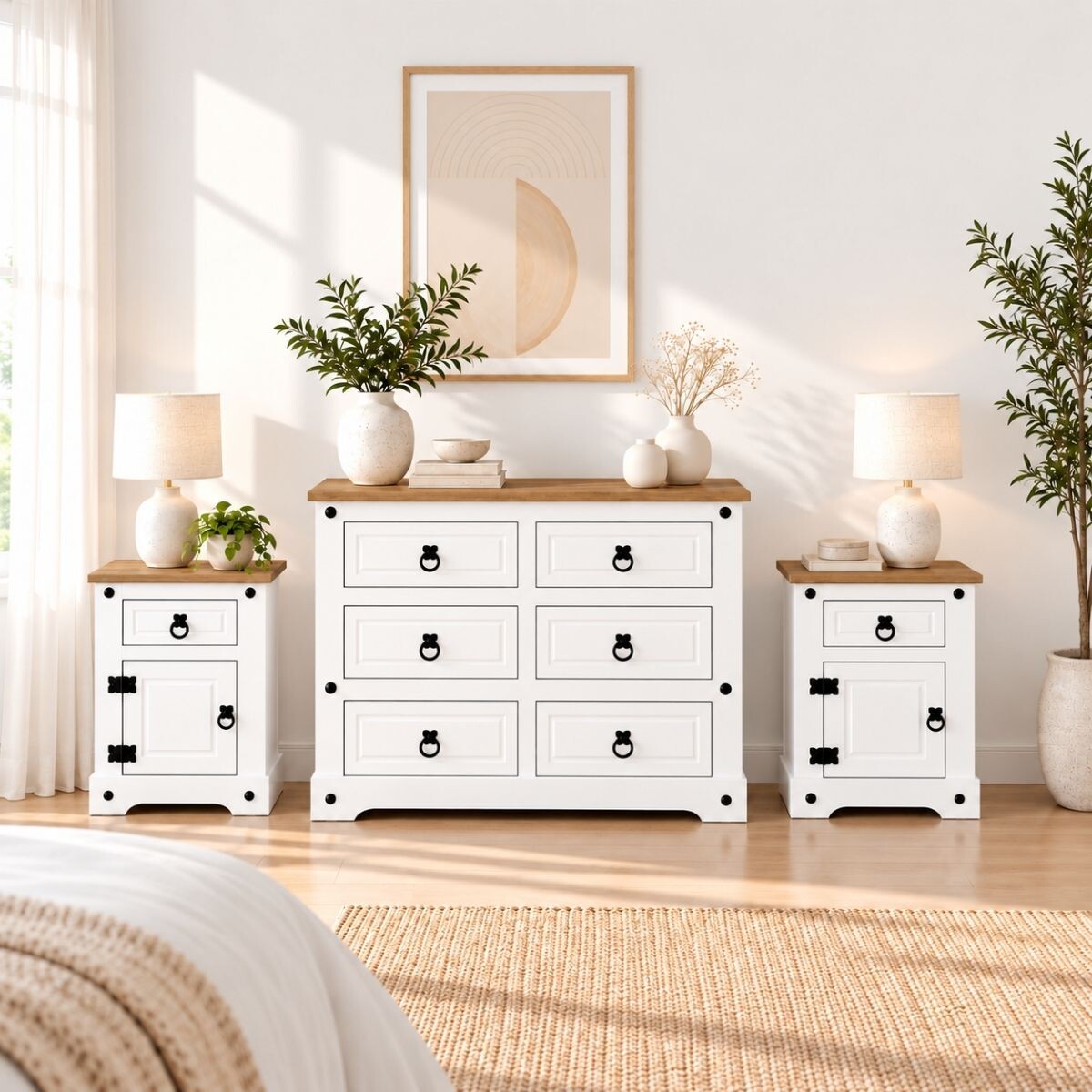COMBO DORMITORIO - LINEA CORONA CÓMODA + 2 MESAS DE LUZ 