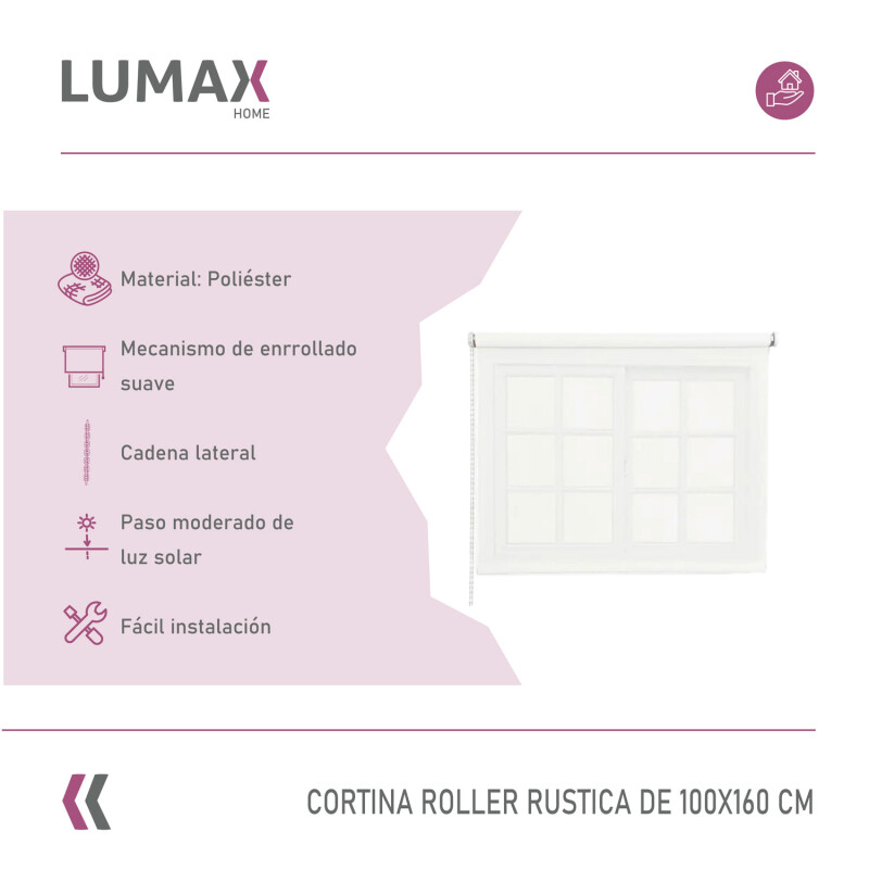 Cortina Roller Rústica Lumax Colores 1.0 X 1.6 M Calidad Blanco