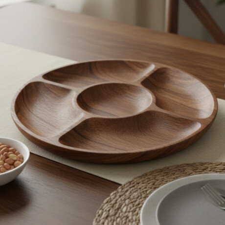 Copetinero redondo 5 divisiones de madera MARRON