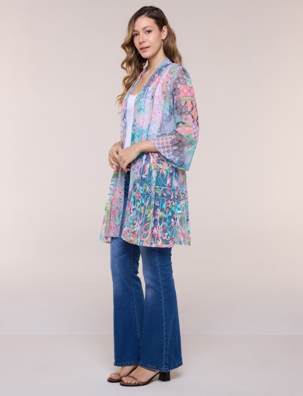 Cardigan Patchwork De Tul Bordado VERDE/MULTI