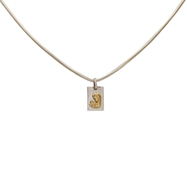 Dije Medalla Virgen Niña Rectangular-Plata y oro- Sin piedra- CP5011 sinpiedra