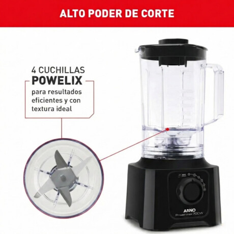 Licuadora Arno Power Max | Potencia de 700w | Jarra de 3,1 Lts. | Color negro. Licuadora Arno Power Max | Potencia de 700w | Jarra de 3,1 Lts. | Color negro.