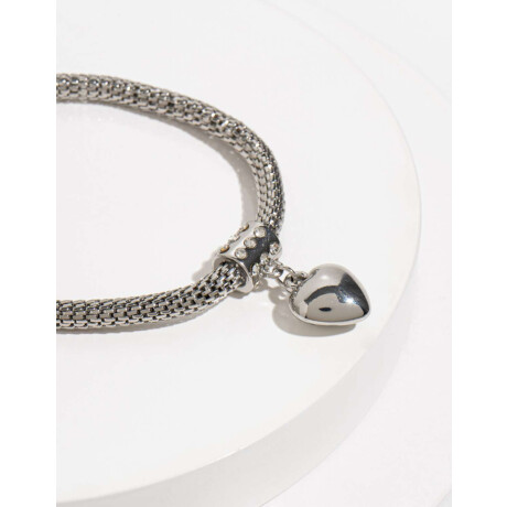 Pulsera De Metal Con Dije De Corazón Plateado Rodio