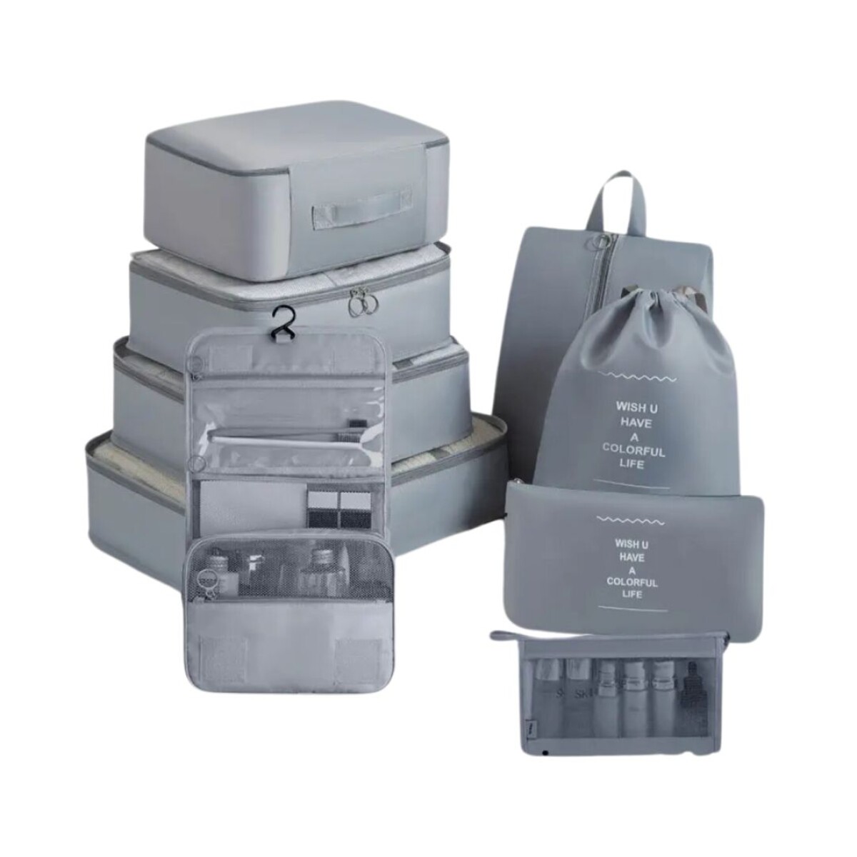 Set Organizador Valija Viaje Almacenamiento Equipaje X9 Unid - Gris 