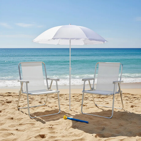 Set Sombrilla FPS 70 + Silla Plegable + Saca Arena Playa MOR Plata