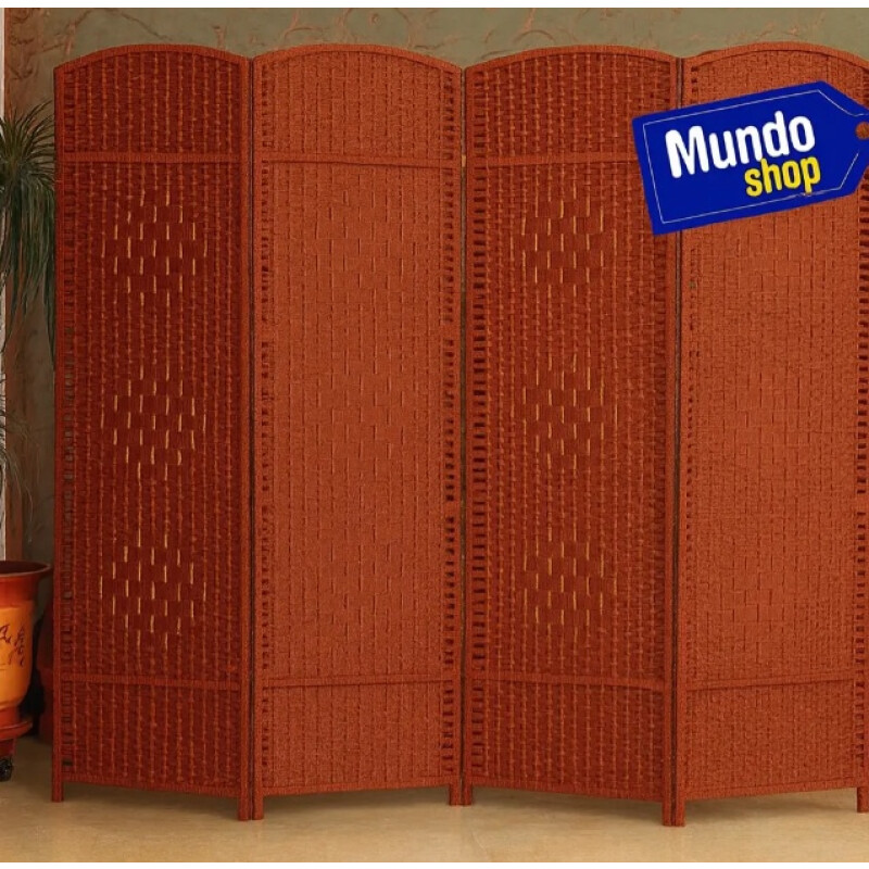 Biombo Separador Ambiente 4 Hojas Madera Moderno Natural Marrón