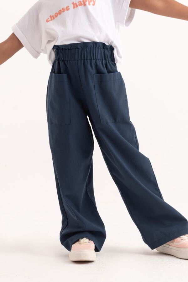 Pantalón ancho liso Azul