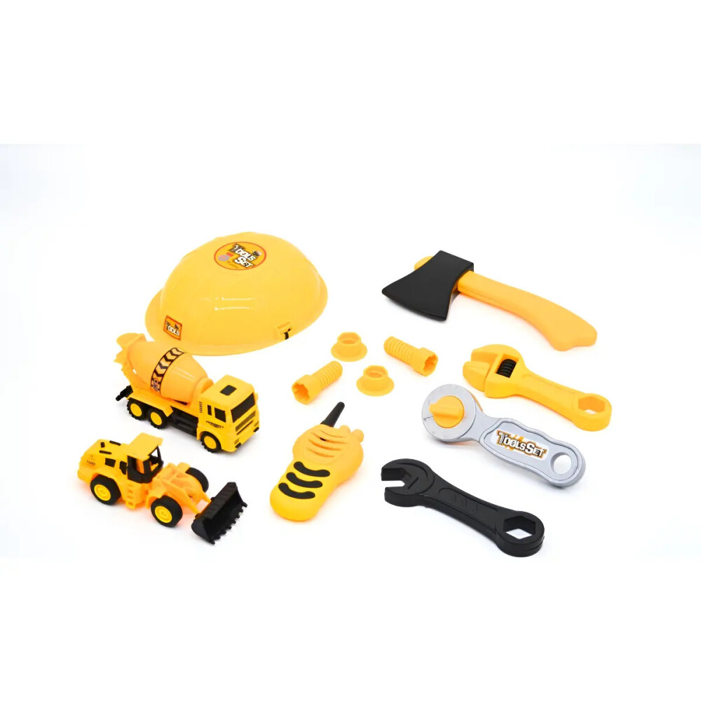 Set de construcción con casco, herramientas y vehículos Set de construcción con casco, herramientas y vehículos