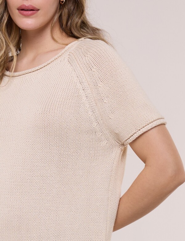 Buzo Tejido Algodón Con Manga Corta BEIGE