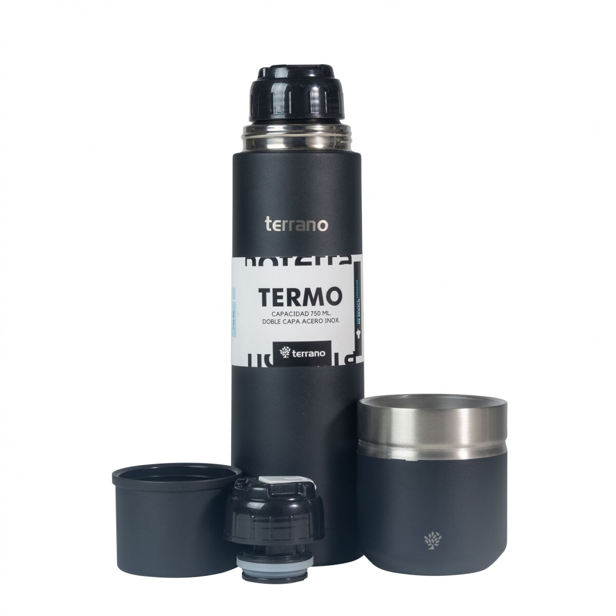 Kit Termo Acero Bala 750mL + Mate Folkie - Negro 