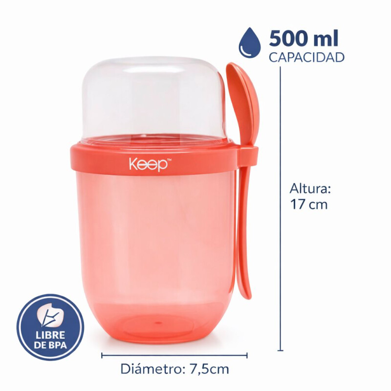Tupper para Yogur y Snack con Doble Compartimento y Cuchara Salmon