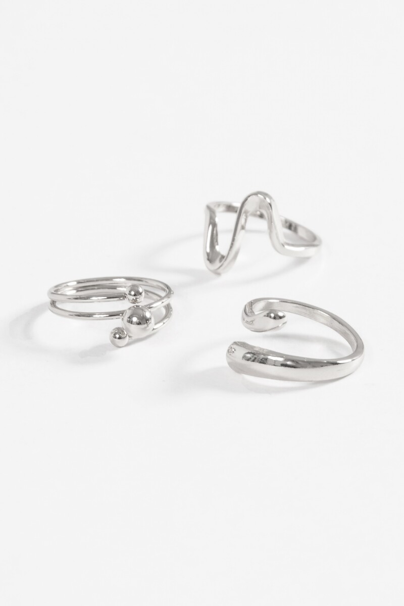 Set de 3 anillos wavy plateado