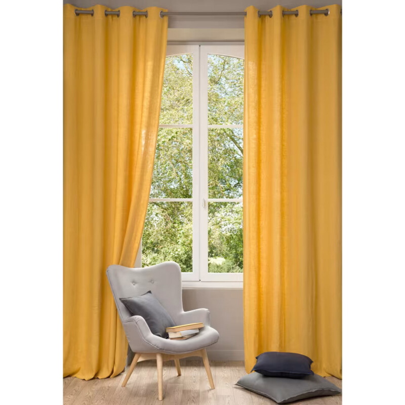 Cortina 2 Paños 106 X160 Cm Textura Lino Amarillo