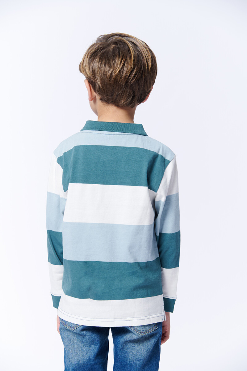 REMERA Manga larga POLO RAYAS Verde, Celestes Y Crudo