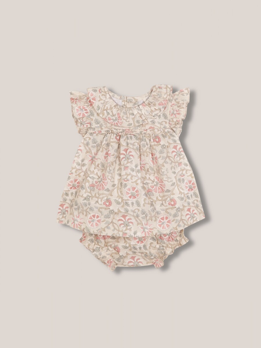 Vestido Corto Estampado Con Cubrepañal A Juego Piedra