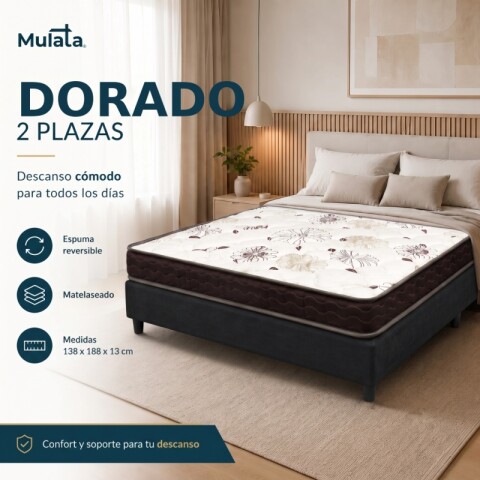 Sommier Dorado 2 Plazas Colchón Espuma Reversible Matelaseado 138 x 188 x 13 cm Sommier Dorado 2 Plazas Colchón Espuma Reversible Matelaseado 138 x 188 x 13 cm
